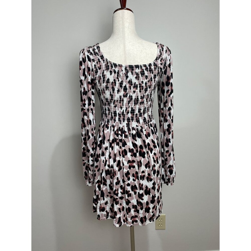 True Craft Animal Print Babydoll Dress Womens M Mauve Ballon Sleeve - Picture 3 of 5